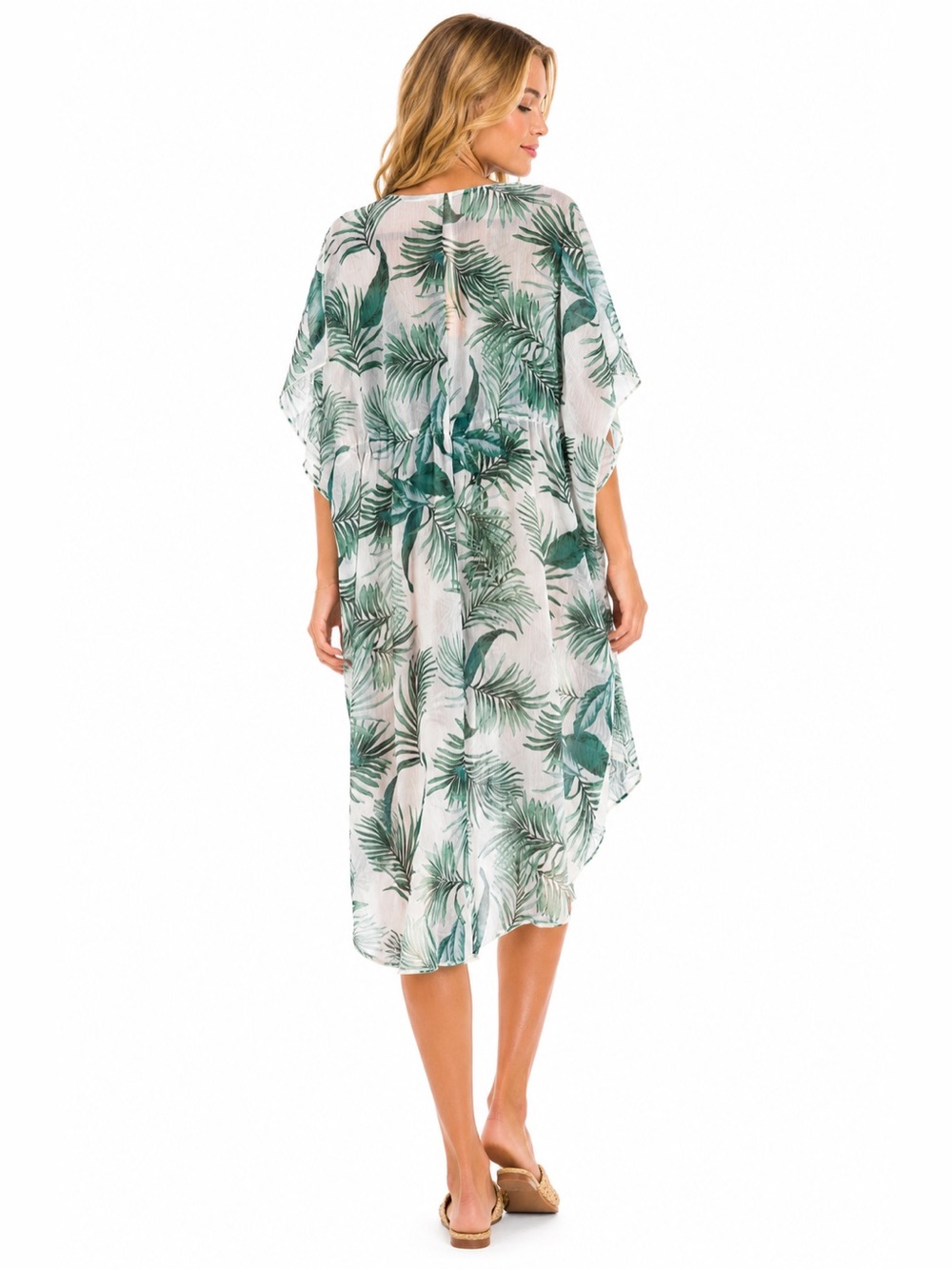 Kona Sol White Green Tropical Palm Print Maxi Cover Up Dress | Size S NWT - Picture 3 of 15